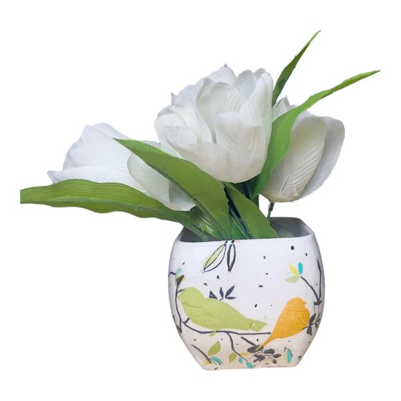 Libbey Glass Handmade Flower Votive Bowl Decoupaged Heavy Glass Curved Square - Picture 3 of 16